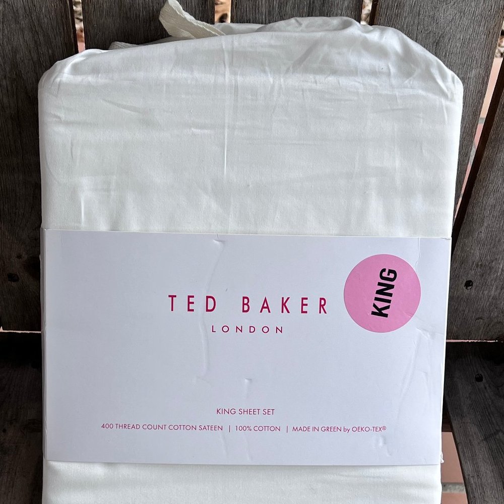 Ted Baker LONDON King Size WHITE Sheet Set - Cotton (400 thread count)